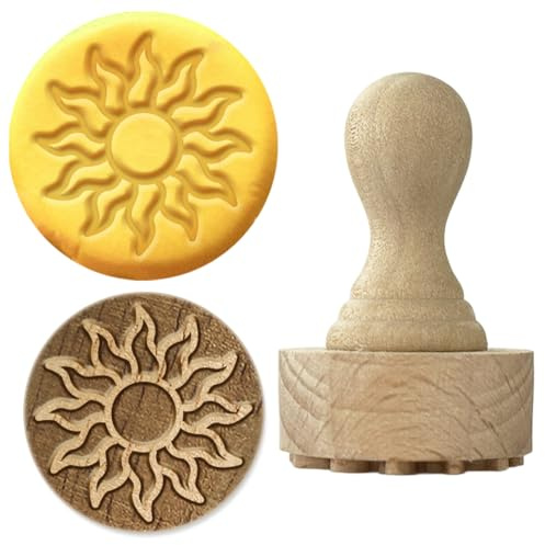 OLYCRAFT Holzstempel 2,7 cm Runder Stempel mit Sonnenmotiv für Ton, kleiner Ministempel für Kartenherstellung, DIY-Bastelbriefe und Scrapbooking