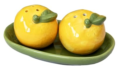 Lemon Salt and Pepper Shakers with Tray Yellow Ceramic Kitchen Fruit Cruet Set