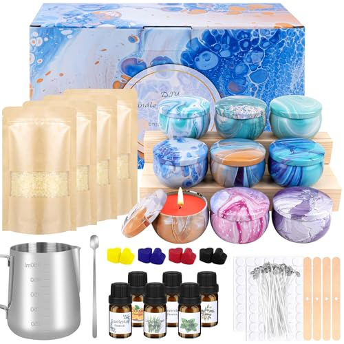 KEARLGMBH Kit per la creazione di candele profumate fai da te per adulti, con 9 barattoli di candela, 6 oli profumati, 4 cera d'api, 8 blocchi di tintura, vasetto da 500 ml, ecc. Kit regalo per