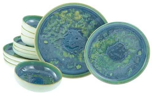 Creatable, 22446, Serie Yuki, 12-teiliges Geschirrset für 4 Personen, Teller Set aus Steinzeug, spülmaschinen- und mikrowellengeeignet, Made in Europe