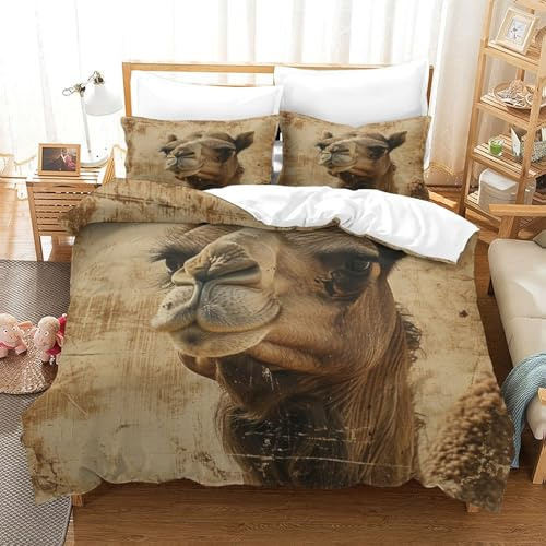 ENYISIYULO Duvet Cover Camel 3D Print Duvet Quilt Cover Amazing Camel Soft & Cosy Breathable Comforter Covers for Adults Kids Bedroom Double（200x200cm）