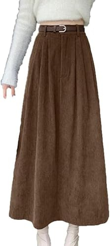 Eleganter langer Cordrock für Damen, elastisch, hohe Taille, A-Linie, Maxi-Kordrock, Herbst/Winter, ausgestellter Rock, 66, XL