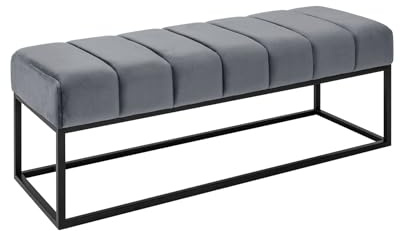 Sitzbank PETIT BEAUTÉ - 110cm - silbergrau - Samt Metall-Gestell | montiert geliefert, hohe Belastbarkeit, hoher Komfort, Ziersteppung, modernes Design, vielseitig einsetzbar, angenehme Haptik