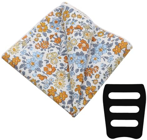 LJBFNN Unisex Taschentücher mit Blumenmuster für Männer und Frauen Baumwoll-Taschentücher für Damen und Herren, mit Einstecktuchhalter