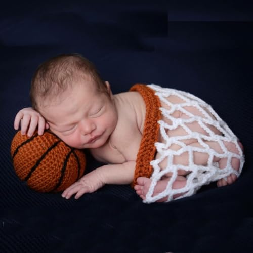 Lgvhydh Newborn Photography Props Outfits Knitted Cute Basketball Net With Ball Baby Photography Costume for Girls Boys Photoshoot Props