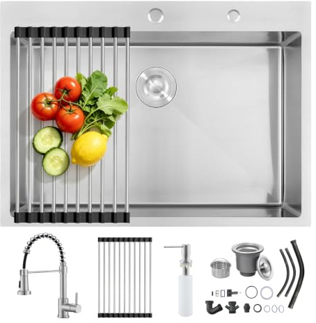 BoomHoze 75x45 cm Fregadero Cocina Multifuncional Inox Escurridor Muelle | Fregadero de Cocina 1 Seno con Grifo Cocina Muelle, Escurridor Multifuncional Inox, Premium Moderno para Bar y Cocina