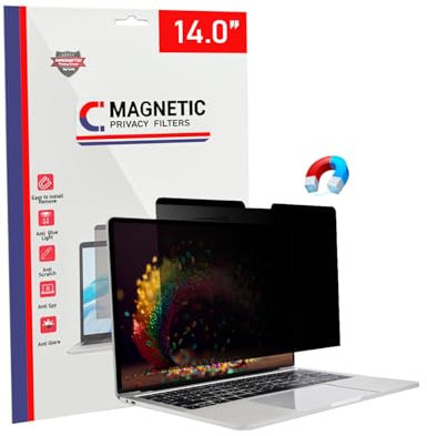 TECHNOLOGYVS Laptop Magnetic Privacy Screen 14 Inch for Dell/Acer/Lenovo/ThinkPad/Thinkbook/Asus/HP Removable 16:9 Aspect Laptop Eye Protective Shield, Anti Blue Light Glare 14in Anti-Spy Filter