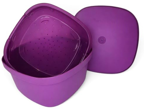 Tupperware Multi Server - Microwave Steamer, Veggie Cooker 3 Piece Royal Purple 3 Qt. Includes instructions in English
