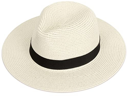 Skycase Panamahut,Mountain Strohhut mit Band,Rollbare Panama Hut aus Stroh,packbar für Strand, Urlaub, Reise | Atmungsaktiver Sonnenhut für Damen/Herren(Beige)