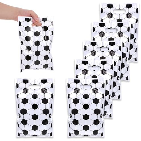 Mitgebsel Tüten Fussball 50 Stück Plastik Geschenktüten Fussball, Tragbare Fußball-Süßigkeitentüten, Leckerli-Tüten für Fußball-Mottoparty-Dekoration, Fußball-Mitgebsel
