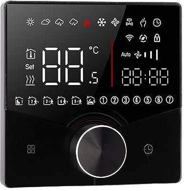 Thermostat d'Affichage LCD, Conception de Bouton de Thermostat Intelligent, Numérique pour Le Chauffage sous Le Plancher de la Salle du Sauna avec Panneau d'Affichage de Couleur, Programmable, en