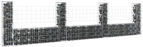 Snsowed Cesto Gabbione a U con 4 Pali in Ferro 380x20x100 cm,Cesto Gabbione,Gabbioni Metallici per Pietre,Gabbione Sassi-151277