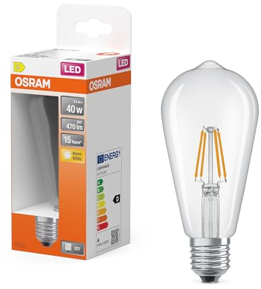 OSRAM Lampe LED Star Edison ST64 40 Filament, 2700 K blanc chaud, 3,4 W, E27, transparente, 470 lm, 15 000 h, pour suspensions, look vintage, décorative