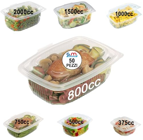 GM 50 Pezzi Contenitori Ermetici per Alimenti Caldi con Coperchio, Formato 800 Ml, Vaschette Termiche con chiusura Ermetica Salvaliquidi, Utilizzabili in Forno Microonde, Congelatore, Riutilizzabili