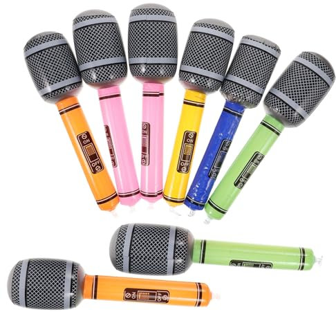WOONEKY 8 pièces Microphones Gonflables Colorés pour Fête Accessoires de Musique Amusants Jouets de Scène pour Garçon Fille et Adultes Microphones Inflatables pour Animations et Karaoké