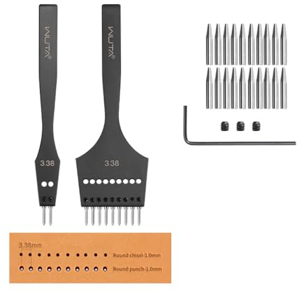 WUTA Juego de herramientas de cuero de 2ª generación con punzón intercambiable y perforador redondo de alta calidad para cuero (3,38 mm-2 + 9)