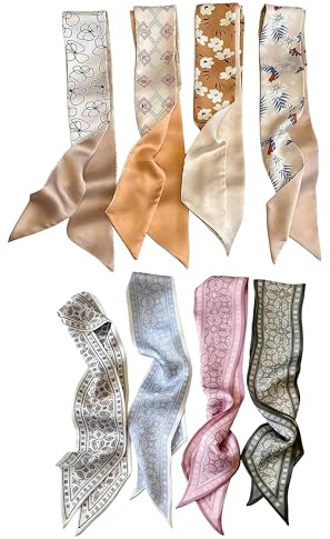 Xanthelle Schals, 8 Foulards en soie décoratifs pour femmes, foulard à nouer pour cheveux, accessoires de mode, foulard en soie, poignée de sac