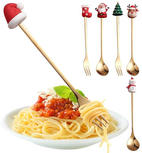 Teaspoons, Stainless Steel Dessert Spoon Set | 1 Set Stainless Steel Dishwasher Safe Forks | Christmas Stirring Spoon | for Home Christmas Holiday Ice Cream Dinner Fruit Tea Cake