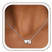 SLOONG Einschulung Geschenk - Herz Kette mit Buchstaben für Frauen Mädchen | Wasserfest Kette mit Buchstaben Hypoallergen Herz Halskette Geburtstagsgeschenk Geschenke für Frauen Mädchen Kinder Schmuck