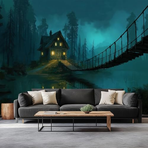 Art Photo Wallpaper Digital Painting Rope Bridge Wood Grain 250 x 175 cm Non-Woven Mural Living Room Bedroom Wall Decoration, Green Photo Wallpaper - Living Room Sofa TV Background Wall Mural Decor