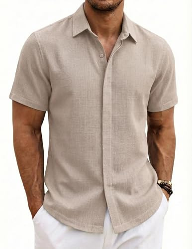 COOFANDY Camisa Hombre Manga Corta Verano 100% Algodón Camisas Hombre Casual Regular Fit