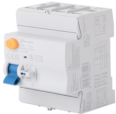 Electraline 87020 Disjoncteur différentiel 40 A, sensibilité 30 mA, 10 kA triphasé – Type F