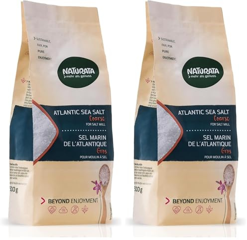 Naturata Atlantik Meersalz Grob, 500g | Unraffiniert & Ohne Zusatzstoffe | Für Salzmühlen | 100% Natürlich & Nachhaltig gewonnenes Meersalz | Grobes Salz zum Kochen & Würzen (Packung mit 2)