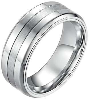 Whoiy Bröllopsringar silver/svart 8 mm, förlovningsringar rostfritt stål matt herrbandring utan sten med gravyr personlig för män storlek 54–67, 54 (17.2), Icke-ädelmetall, Ingen ädelsten