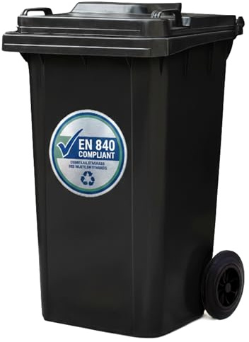 NOVECRAFTO 240L Wheelie Bin – Council-Size Weatherproof Outdoor Bin with Lid – EN 840 Compliant, Heavy-Duty HDPE, Reinforced Base, Durable Rubber Wheels, Rust-Resistant Axle (Black)