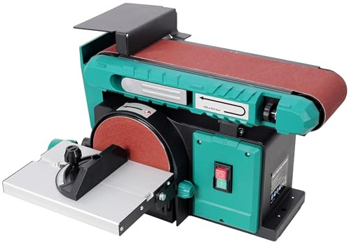 Belt and Disc Sander, 4 x 36 with 6 Disc, Benchtop Sanding Machine with Adjustable 0-90° Tilt & 0-45° Bevel Table for Woodworking and Metalworking