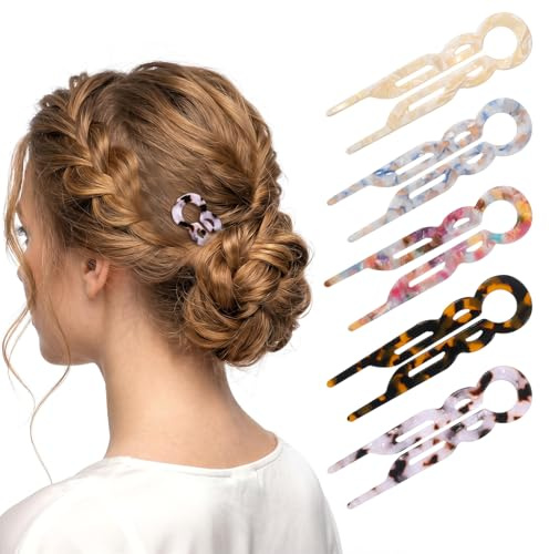 5 Stück Prestige Französische Haarnadeln, French Hair Pin Französische Haarnadeln u Förmige Haarnadel Groß, 11,4 cm lange dekorative Haarspangen, gebogene Form, gezahntes, rutschfestes Design