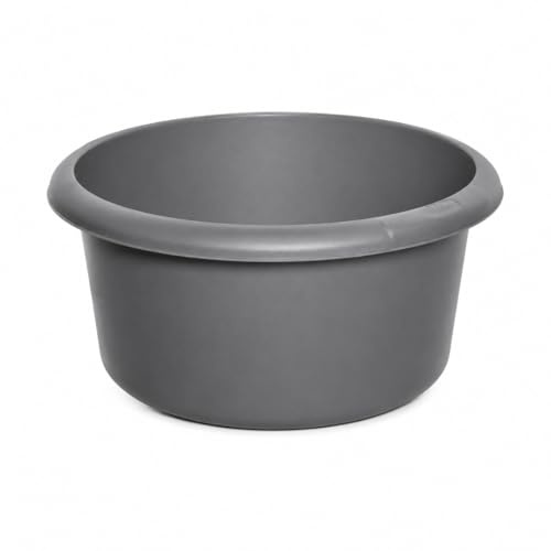 Large Round Washing Up Bowl | 34cm Plastic Sink Bowl | 8 Litre Dish Washing Bowl for Kitchen Sink Protection (1, Silver)