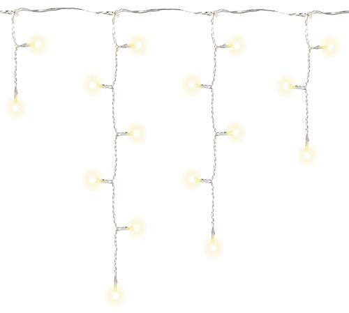 Nipach GmbH 144er LED Eisregen Eiszapfen Kette Lichterkette warm weiß Timer Batterie transparentes Kabel Außen Weihnachtsdeko Party Garten Terrasse Balkon
