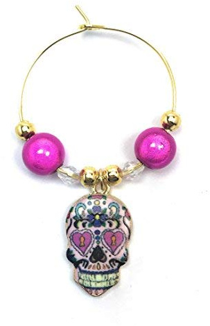 Day of the Dead Inspired Wine Glass Charm on a Gift Card