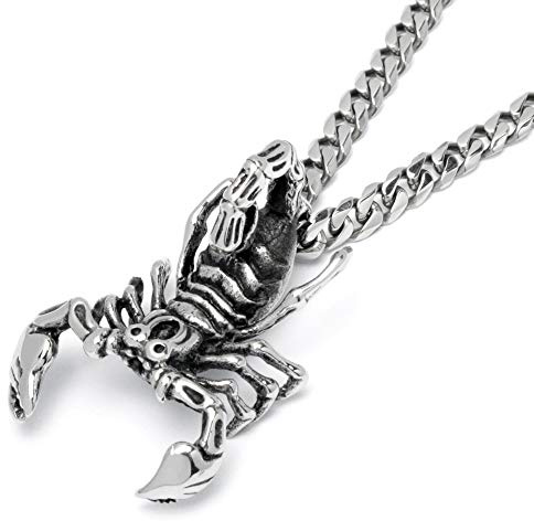 Schmuck-Checker Skorpion-Anhänger aus 316L Edelstahl Silber Sternzeichen Männer Halskette Panzerkette Biker-Schmuck Herren-Geschenk Hochwertig Detailliert