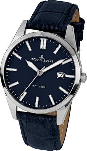JACQUES LEMANS Herrenuhr Lederarmband massiv Edelstahl 1-2002F