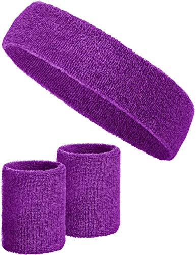 Balinco 3-teiliges Schweißband-Set für Damen & Herren – Weiche, Dehnbare und Saugfähige Schweißbänder, Frottee-Stirnband und Handgelenkbänder für Sport, Karneval und 80er/90er Kostüme