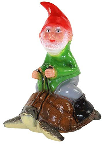 RAKSO Gartenzwerg Garten Zwerg auf Schildkröte lustige Gartenfigur aus Kunststoff Höhe 29 cm