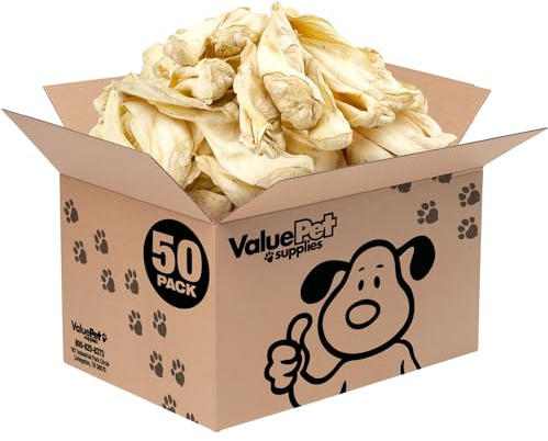 ValueBull Premium Cow Ears, 50 Count Bulk Pack - All Natural Dog Treats, 100% Angus Beef, Single Ingredient, Cleans Teeth & Gums