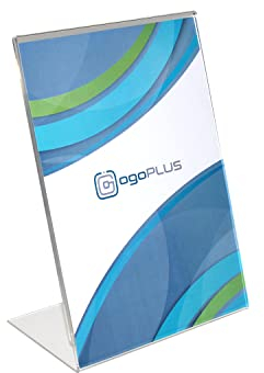 ogoPLUS 5 Stück L-Ständer Din A5 Hochformat / Acryl Tischaufsteller, Flyer Ständer, Menükartenhalter, Infoschild, Werbeträger, Acrylglas Preisschild, Aufsteller Werbung