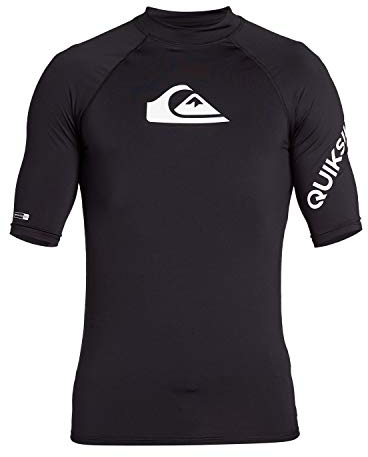 Quiksilver Herr hela tiden Ss kortärmad Rashguard surf skjorta utslagsskydd, Svart, M