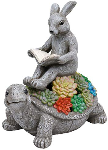 TERESA'S COLLECTIONS Garden Statues Rabbit Turtle Solar Outdoor Light for Garden Decor, Resin Outdoor Statues Tortoise Bunny Sculptures for Lawn Patio Porch Yard Decor Garden Gifts for Mom Women, 9