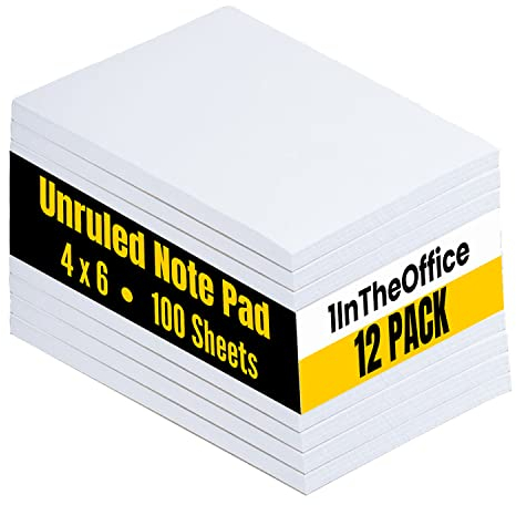 1InTheOffice Notizblöcke 10 x 15 cm, Rubbelblock, unliniert, Notizblock, 100 Blatt (12 Stück)