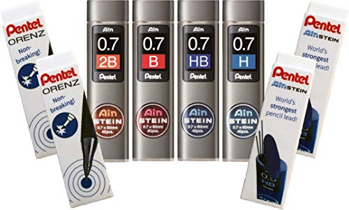 Pentel AIN STEIN Feinmine, 0.7 mm, H 4 x 40 Minen Härtegrad (2B B H HB + 5 Radierer)