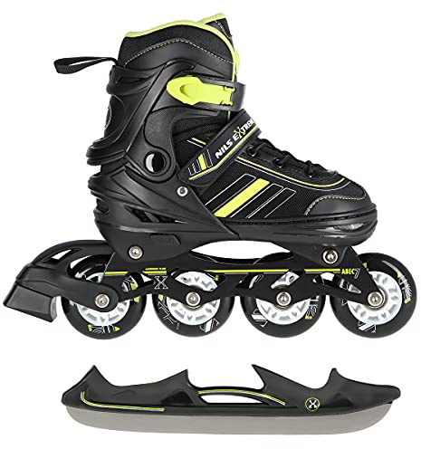2in1 Inlineskates/Schlittschuhe Nils Extreme Spirit Schwarz/Lime ABEC7 Gr. 39-43 verstellbar