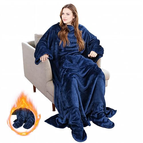 Tragbare Fleecedecke mit Ärmeln und Fußtasche für Erwachsene, Damen, Herren, super weich, gemütlich, Microplüsch-TV-Decke, Überwurf für Lounge, Couch, Lesen, Fernsehen