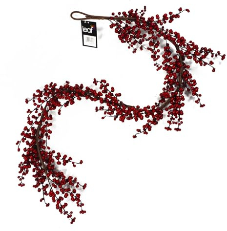 Leaf Design UK Künstliche Weihnachtskränze und Girlanden, rote Beerengirlande, 150 cm