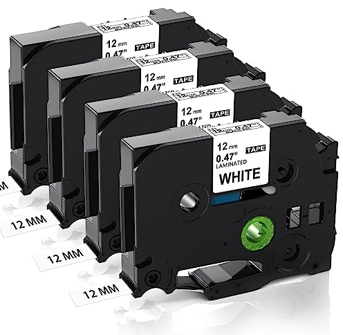 Aken TZe-231 Kompatibel mit Brother P-Touch Bänder 12mm, für Brother TZe Schriftband TZe-231 TZe231 12mm 0.47 Laminiertes Schriftband für Ptouch H110 H107B H105 H100LB, Schwarz auf Weiß,4 Pack