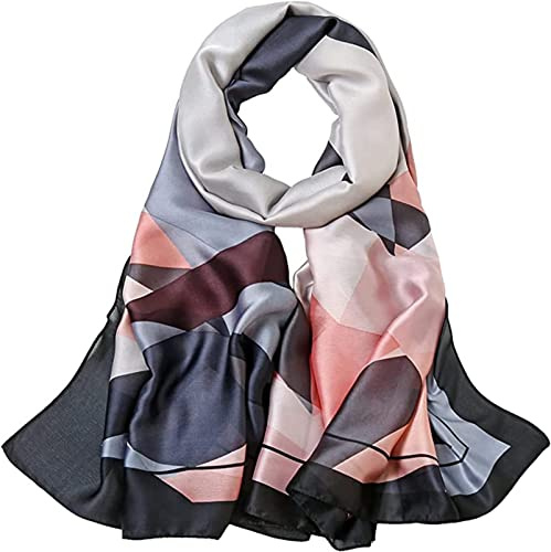 WEIGEER Silk Scarf Women Orange Shawl Stain Neckerchief Head Wrap Thin Beach Scarf Vintage Bridal Shawl Chiffon Muslim Colorful Cloth Christmas L189/W90 (Pink Black)