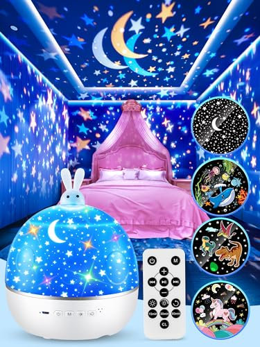 One Fire Star Projector Night Light for Kids, 15 Films Bluetooth Baby Projector Light with Remote Timer, Rechargeable Sensory Lights